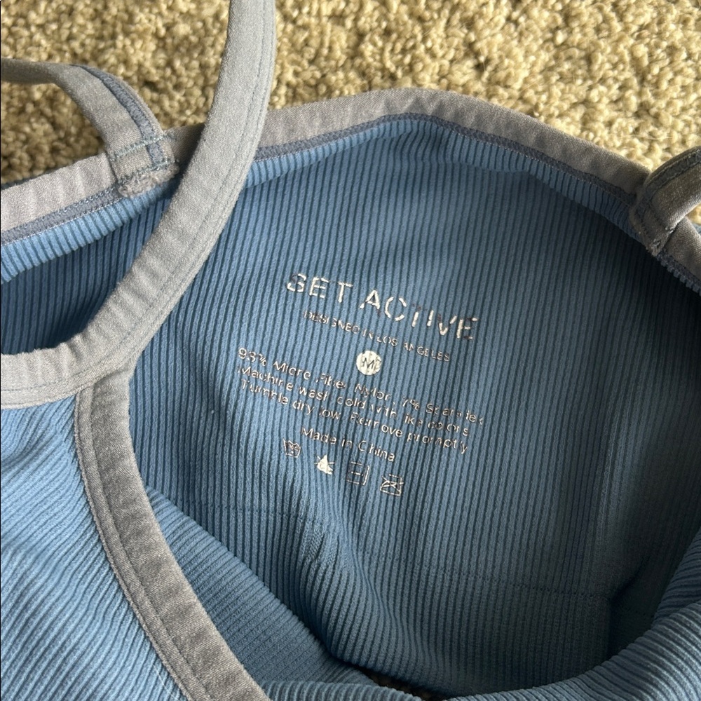 SET Active Blue Ribbed Tank Top - Picture 4 of 4